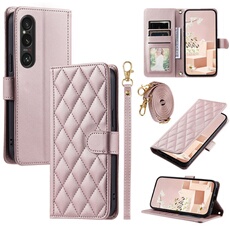 Coque pour FOXDOCK Sony Xperia 1 VI Protection magnétique Souple en cuir PU Flip Slim Cover avec longue sangle Compatible avec Sony Xperia 1 VI-Rose