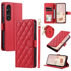 Coque pour FOXDOCK Sony Xperia 1 VI Protection magnétique Souple en cuir PU Flip Slim Cover avec longue sangle Compatible avec Sony Xperia 1 VI-Rouge