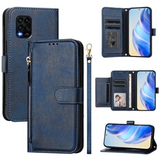 Etui à bascule pour Xiaomi 10 Lite Protection Soft PU Le cuir à glissière Portefeuille Couverture de téléphone compatible avec Xiaomi 10 Lite-Bleu