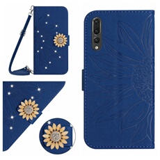 Etui pour FOXDOCK Huawei P20 Pro Salle de tournesol en relief avec du portefeuille de support de carte magnétique Diamants avec couvercle de