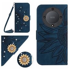 Etui pour FOXDOCK Honor X9B Salle de tournesol en relief avec du portefeuille de support de carte magnétique Diamants avec couvercle de bandoulière