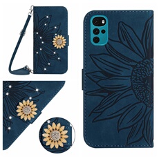 Etui pour Motorola Moto G22 Salle de tournesol en relief avec du portefeuille de support de carte magnétique Diamants avec couvercle de bandoulière