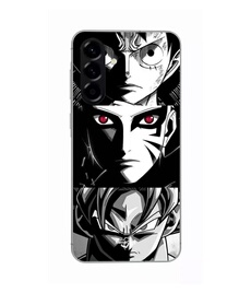 Coque Pour Samsung Galaxy A36 Sangoku Naruto Luffy one piece Dragon Ball Z fond noir et blanc, anime manga