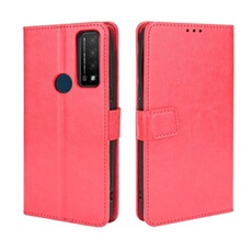Coque pour TCL 20R 5G Protection Antichoc Effet Etui Cuir et Intérieur TPU avec Porte-Cartes Fonction de Suppport Rouge