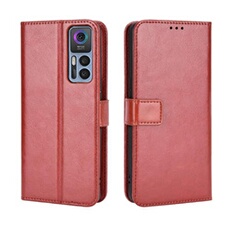Coque pour TCL 30 5G/30 Plus 5G Protection Antichoc Effet Etui Cuir et Intérieur TPU avec Porte-Cartes Fonction de Suppport Marron