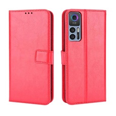 Coque pour TCL 30 5G/30 Plus 5G Protection Antichoc Effet Etui Cuir et Intérieur TPU avec Porte-Cartes Fonction de Suppport Rouge