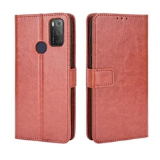 Coque pour TCL 20Y Protection Antichoc Effet Etui Cuir et Intérieur TPU avec Porte-Cartes Fonction de Suppport Marron
