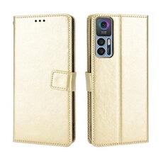 Coque pour TCL 30 5G/30 Plus 5G Protection Antichoc Effet Etui Cuir et Intérieur TPU avec Porte-Cartes Fonction de Suppport Doré