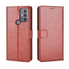 Coque pour TCL 30SE/TCL 30E Protection Antichoc Effet Etui Cuir et Intérieur TPU avec Porte-Cartes Fonction de Suppport Marron