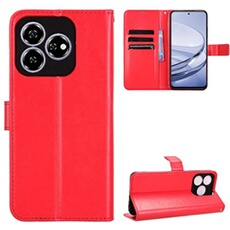 Coque pour ZTE Axon 60 4G Protection Antichoc Effet Etui Cuir et Intérieur TPU avec Porte-Cartes Fonction de Suppport Rouge