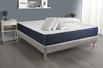 Pack prêt à dormir matelas Ressorts ensachés + Mémoire de forme ACTIFLEX SLEEP 140x200 + sommier KIT gris +2oreillers+couette