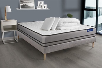 Pack prêt à dormir matelas ACTIFLEX NIGHT 160x200 RESSORTS ENSACHES 3zones confort + sommier KIT gris + 2 oreillers +couette