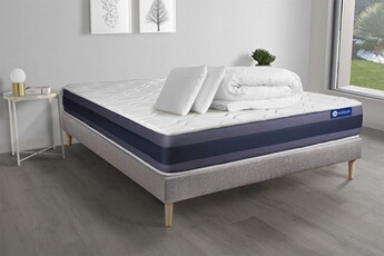 Pack prêt à dormir matelas Latex + Mémoire de forme ACTILATEX MORPHO 140x190 cm + sommier KIT gris + 2 oreillers + couette