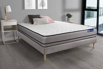 Ensemble matelas ACTIMEMO 200x200cm 2 faces à MEMOIRE DE FORME 3zones de confort + sommier KIT gris