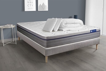Pack prêt à dormir matelas Ressorts ensachés+Mémoire de forme ACTIFLEX ZEN 140x200 + sommier KIT gris + 2 oreillers +couette