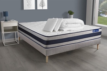 Pack prêt à dormir matelas Ressorts ensachés + Mémoire de forme ACTIFLEX ERGO 140x200 + sommier KIT gris +2oreillers+couette