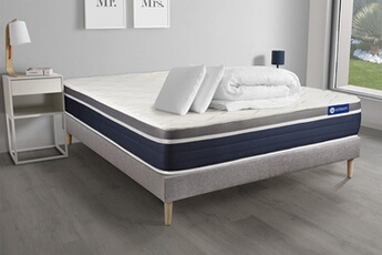 Pack prêt à dormir ACTILATEX CONFORT Matelas Latex + mémoire de forme 140x190 cm + sommier KIT gris + 2 oreillers + couette