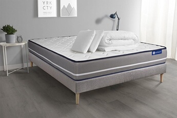Pack prêt à dormir matelas à mémoire ACTIMEMO PUR 140x200cm 3zones de confort + sommier KIT gris + 2 oreillers + couette