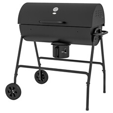 Barbecue à charbon smoker fumoir - 2 grilles, 2 roues, récupérateur cendre, thermomètre - métal noir