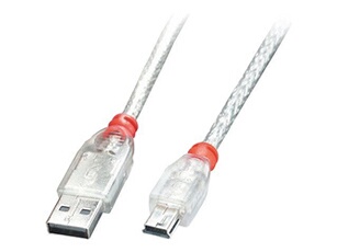 - Câble USB - USB (M) pour mini-USB de type B (M) - USB 2.0 - 20 cm - moulé - transparent