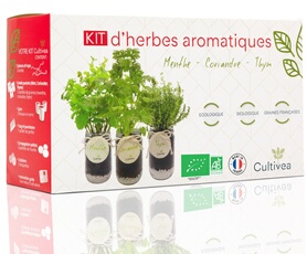 Cultivea - Kit Prêt à Pousser d'Herbes Aromatiques - Graines 100% Ecologiques et Bio - Jardin potager d'intérieur - Plante (Menthe, Coriandre, Thym)