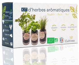 Cultivea - Kit Prêt à Pousser d'Herbes Aromatiques - Graines 100% Ecologiques et Bio - Jardin potager d'intérieur - Plante (Basilic, Persil et