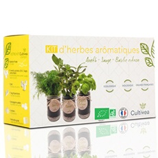 Cultivea - Kit Prêt à Pousser d'Herbes Aromatiques - Graines 100% Ecologiques et Bio - Jardin potager d'intérieur - Plante (Aneth, Sauge, Basilic