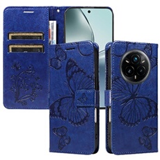Coque pour Realme 14 Pro Plus Papillon de Protection Etui à Rabat en Cuir PU avec Porte-cartes Magnétique Compatible avec Realme 14 Pro Plus Bleu