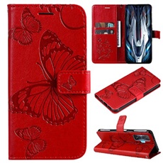Coque pour Xiaomi POCO F4 GT Papillon de Protection Etui à Rabat en Cuir PU avec Porte-cartes Magnétique Compatible avec Xiaomi POCO F4 GT Rouge