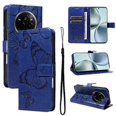 Coque pour Realme 14 Pro Papillon de Protection Etui à Rabat en Cuir PU avec Porte-cartes Magnétique Compatible avec Realme 14 Pro Bleu