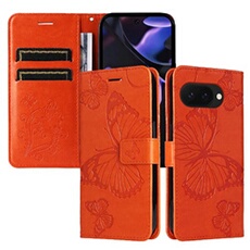 Coque pour Google Pixel 9A ZURSANA Papillon de Protection Etui à Rabat en Cuir PU avec Porte-cartes Magnétique Compatible avec Google Pixel 9A Orange
