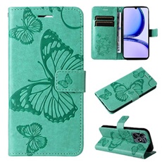 Coque pour Realme C53 Papillon de Protection Etui à Rabat en Cuir PU avec Porte-cartes Magnétique Compatible avec Realme C53 Vert