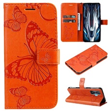 Coque pour Xiaomi POCO F4 GT Papillon de Protection Etui à Rabat en Cuir PU avec Porte-cartes Magnétique Compatible avec Xiaomi POCO F4 GT Orange