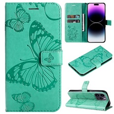 Coque pour iPhone 14 Pro Max Papillon de Protection Etui à Rabat en Cuir PU avec Porte-cartes Magnétique Compatible avec iPhone 14 Pro Max Vert