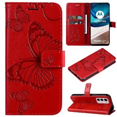 Coque pour Motorola G42 Papillon de Protection Etui à Rabat en Cuir PU avec Porte-cartes Magnétique Compatible avec Motorola G42 Rouge