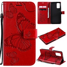 Coque pour Xiaomi Poco M3 Papillon de Protection Etui à Rabat en Cuir PU avec Porte-cartes Magnétique Compatible avec Xiaomi Poco M3 Rouge