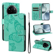 Coque pour Realme 14 Pro Papillon de Protection Etui à Rabat en Cuir PU avec Porte-cartes Magnétique Compatible avec Realme 14 Pro Vert