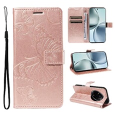 Coque pour Realme 14 Pro Papillon de Protection Etui à Rabat en Cuir PU avec Porte-cartes Magnétique Compatible avec Realme 14 Pro Rose