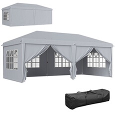 Tonnelle barnum pliant pop-up imperméabilisé 5,85L x 2,95l x 2,7H m 6 parois latérales amovibles 4 fenêtres + sac de transport gris