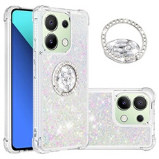 Etui pour Xiaomi Redmi Note 13 4G Bling Flowing Liquid Floating Sparkle Glitter Bumper avec Rotation Ring Kickstand compatible avec Xiaomi Redmi Note