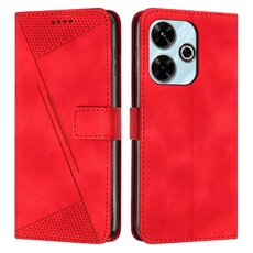 Etui pour Xiaomi Redmi 13 4G Protection Flip Soft PU Le cuir couvercle en cuir compatible avec Xiaomi Redmi 13 4G-Rouge