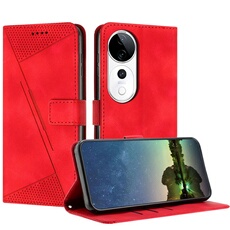 Etui pour FOXDOCK vivo V40 Pro 5G Protection Flip Soft PU Le cuir couvercle en cuir compatible avec vivo V40 Pro 5G-Rouge