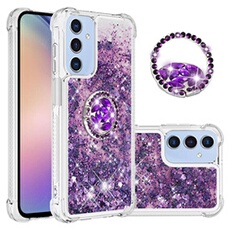 Etui pour FOXDOCK Samsung Galaxy A26 Bling Flowing Liquid Floating Sparkle Glitter Bumper avec Rotation Ring Kickstand compatible avec Samsung Galaxy