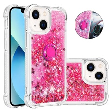 Etui pour FOXDOCK iPhone 14 Plus Bling Flowing Liquid Floating Sparkle Glitter Bumper avec Rotation Ring Kickstand compatible avec iPhone 14 Plus
