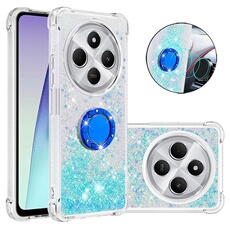 Etui pour Xiaomi Redmi 14C Bling Flowing Liquid Floating Sparkle Glitter Bumper avec Rotation Ring Kickstand compatible avec Xiaomi Redmi 14C