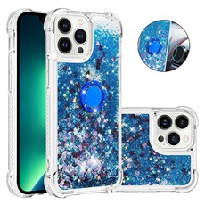Etui pour FOXDOCK iPhone 15 Pro Bling Flowing Liquid Floating Sparkle Glitter Bumper avec Rotation Ring Kickstand compatible avec iPhone 15 Pro