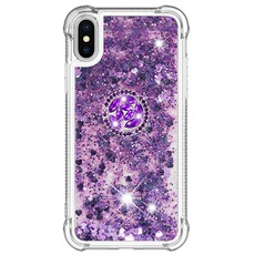 Coque et étui téléphone mobile foxdock Étui pour iPhone X/iPhone XS Bling Flowing Liquid Floating Sparkle Glitter Bumper avec Rotation Ring Kickstand compatible avec iPhone X/iPhone XS