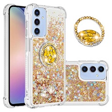 Etui pour FOXDOCK Samsung Galaxy A15 5G Bling Flowing Liquid Floating Sparkle Glitter Bumper avec Rotation Ring Kickstand compatible avec Samsung