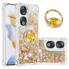 Etui pour FOXDOCK Honor 90 5G Bling Flowing Liquid Floating Sparkle Glitter Bumper avec Rotation Ring Kickstand compatible avec Honor 90 5G