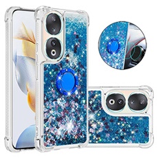 Etui pour FOXDOCK Honor 90 5G Bling Flowing Liquid Floating Sparkle Glitter Bumper avec Rotation Ring Kickstand compatible avec Honor 90 5G Case-Bleu